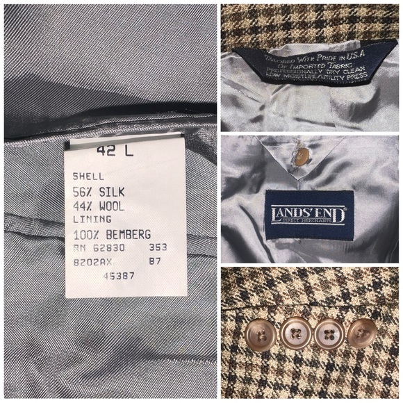Lands’ End Sport Coat Blazer Silk Wool Jacket Men’s 42L Two Button Check USA - Picture 6 of 9